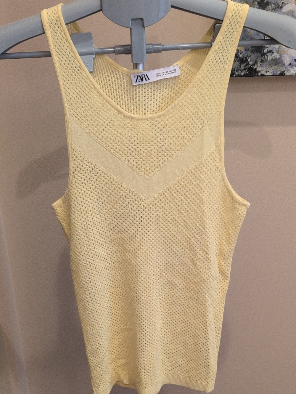 Zara Pale Yellow Mesh Knit Tank Top